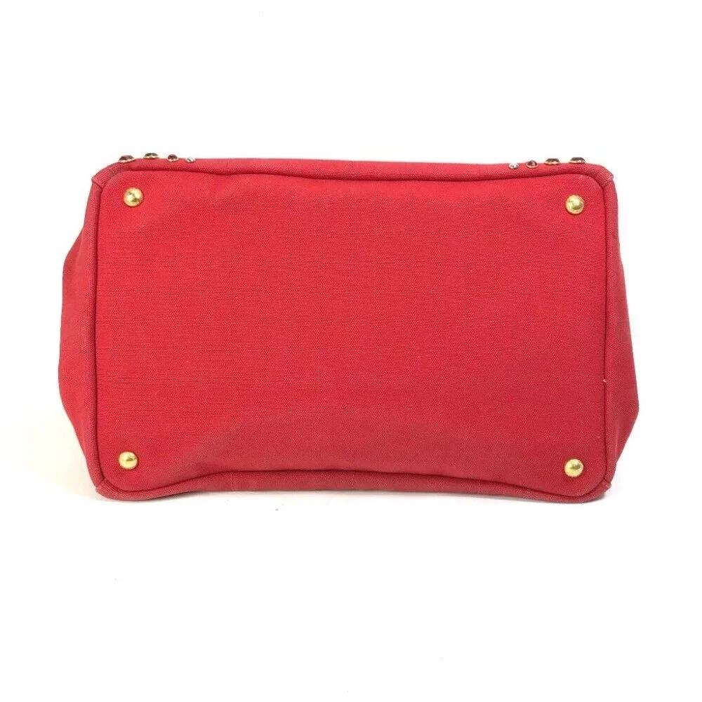 PRADA triangle logo plate Kanapa GM Bijoux Hand Bag Tote Bag Canvas Red - Picture 13 of 16